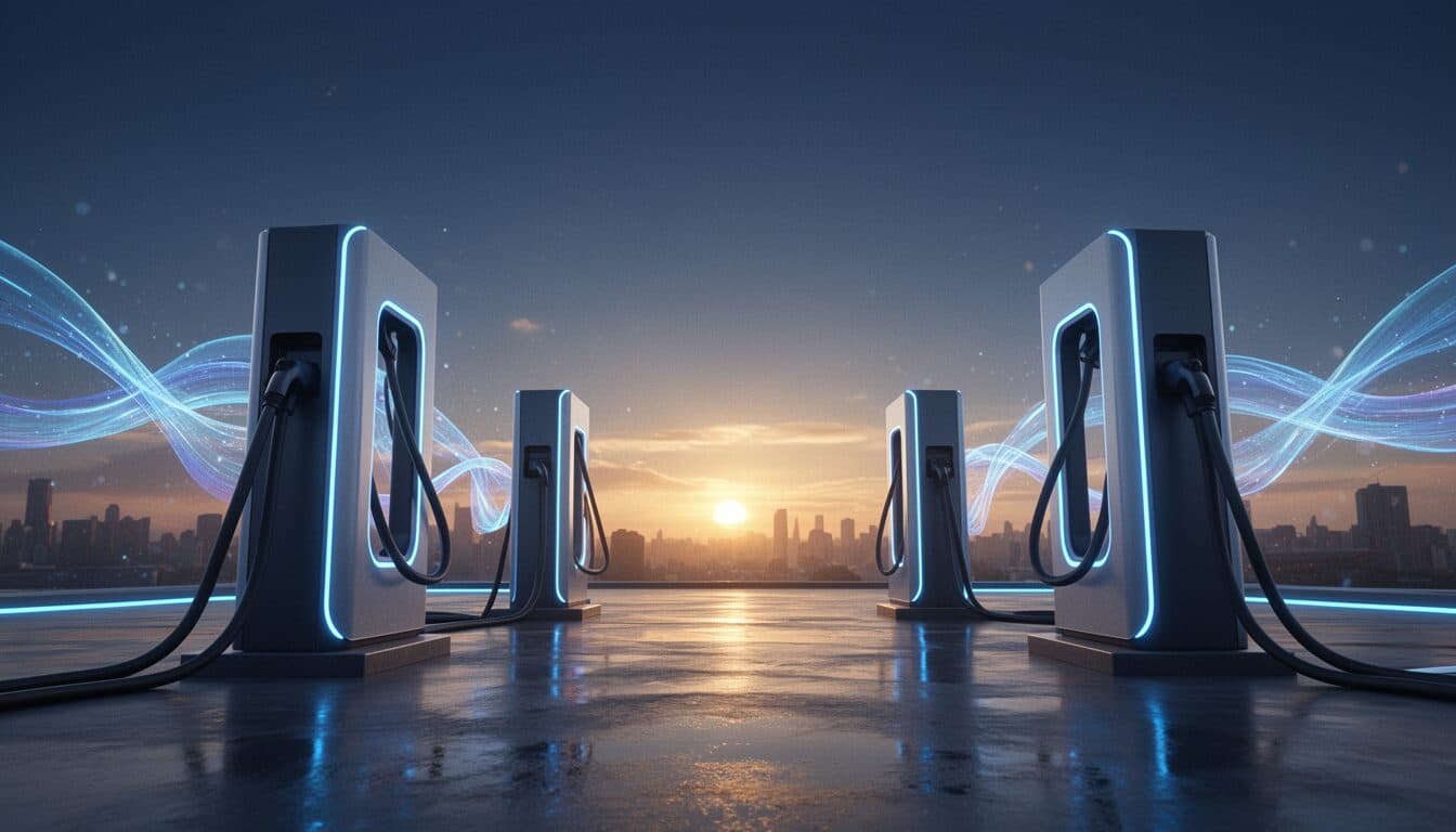 Electric vehicle charging station at night